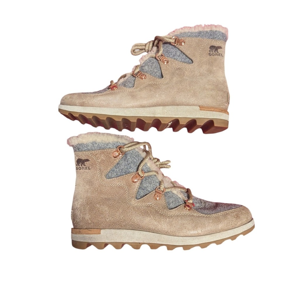 Sorel Sneakchic Alpine Boots Shearling Lace Up Ankle Fleece Wool Women's‎ 7
